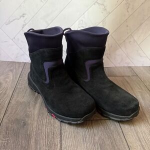 LL Bean Mens Thinsulate Winter Boots Black Suede Purple cushion slip on sz 7.5 M